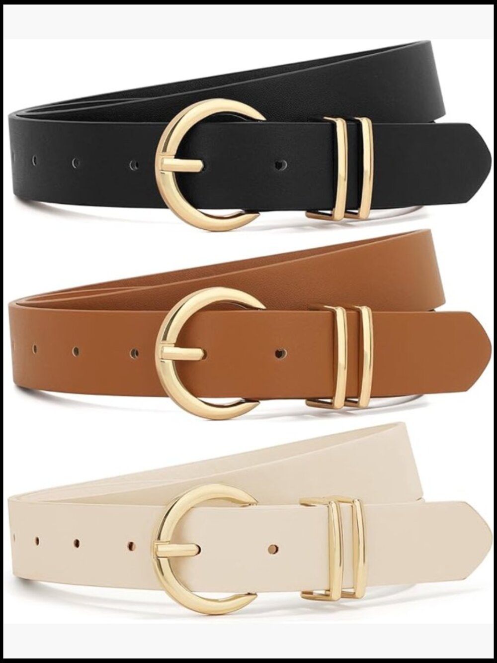 3 Pack Faux Leather Waist Belts with Gold Buckle for Jeans Dresses
